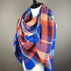 Blue and Orange Tartan Blanket Winter Scarf